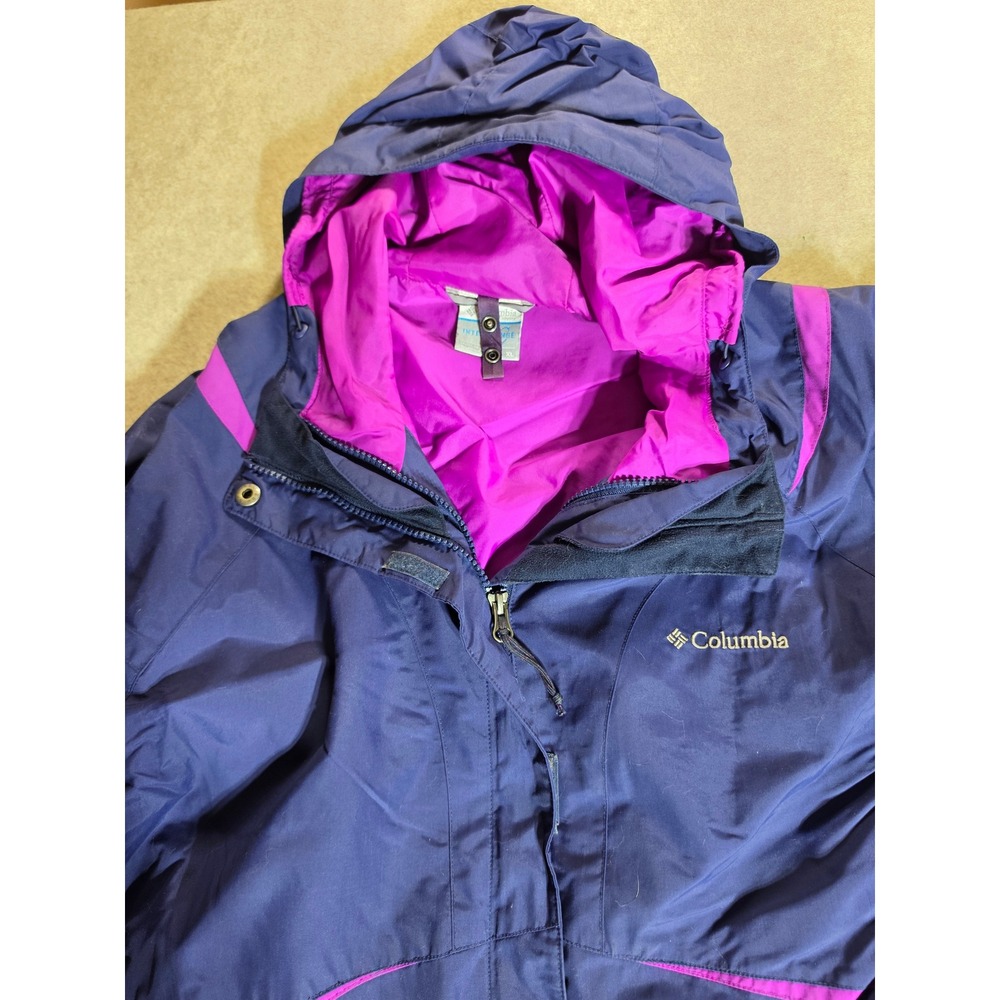 Columbia Interchange Jacket Womens XL Navy Blue Magenta‎ Hooded Shell Rain Coat
